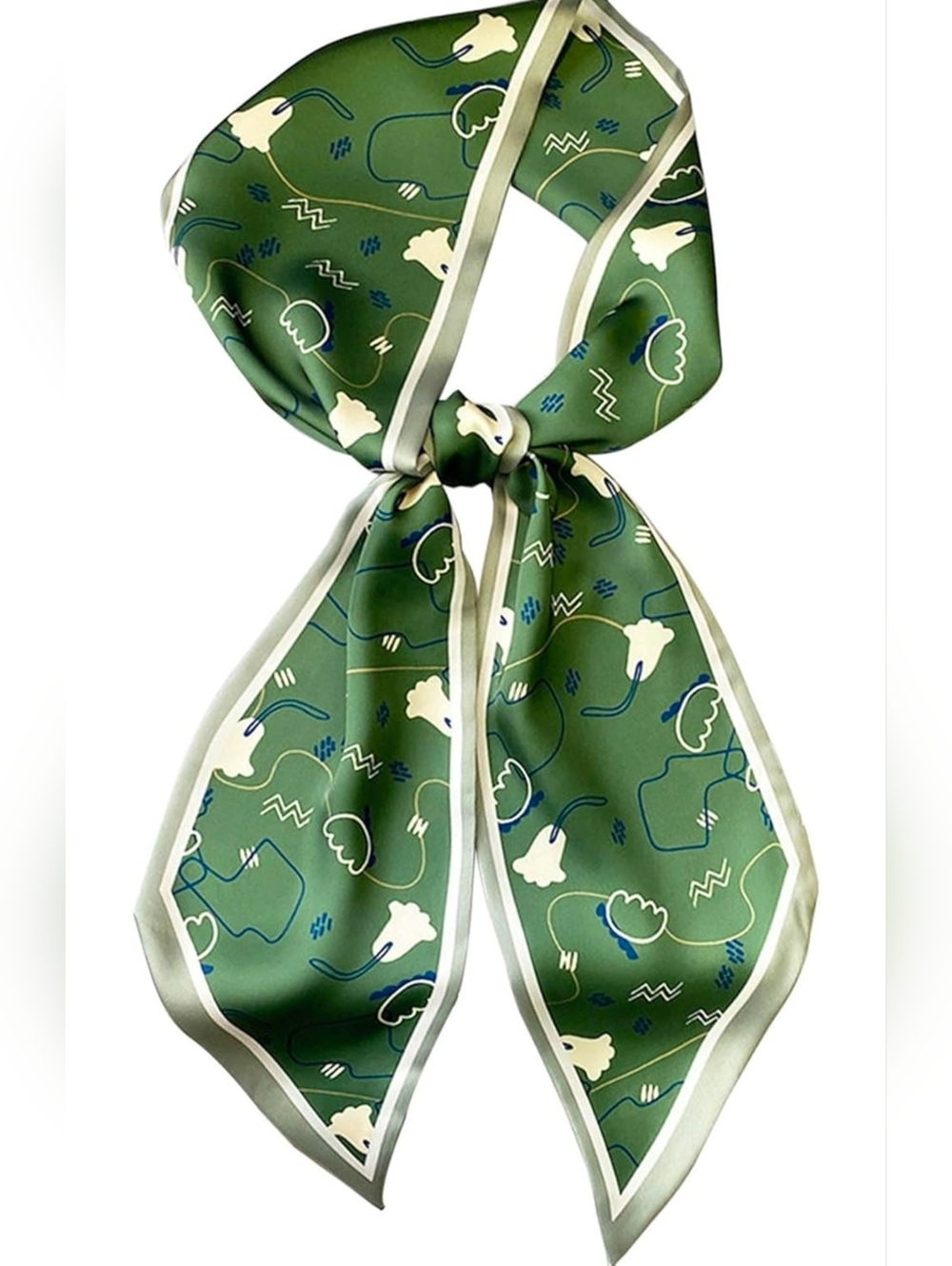 NWT Sage Green Silky Satin Skinny Scarf Abstract Floral Twilly 60" ร 5"